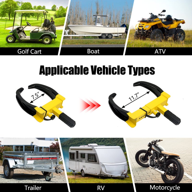 KAYCENTOP Universal Wheel Lock, Security Trailer Wheel Lock Anti Theft Tire Lock, Heavy Duty Wheel Clamp Adjustable for Trailers SUV Golf Cart Boats ATV Great Deterrent Bright Yellow/Black, 3 Keys - Image 4